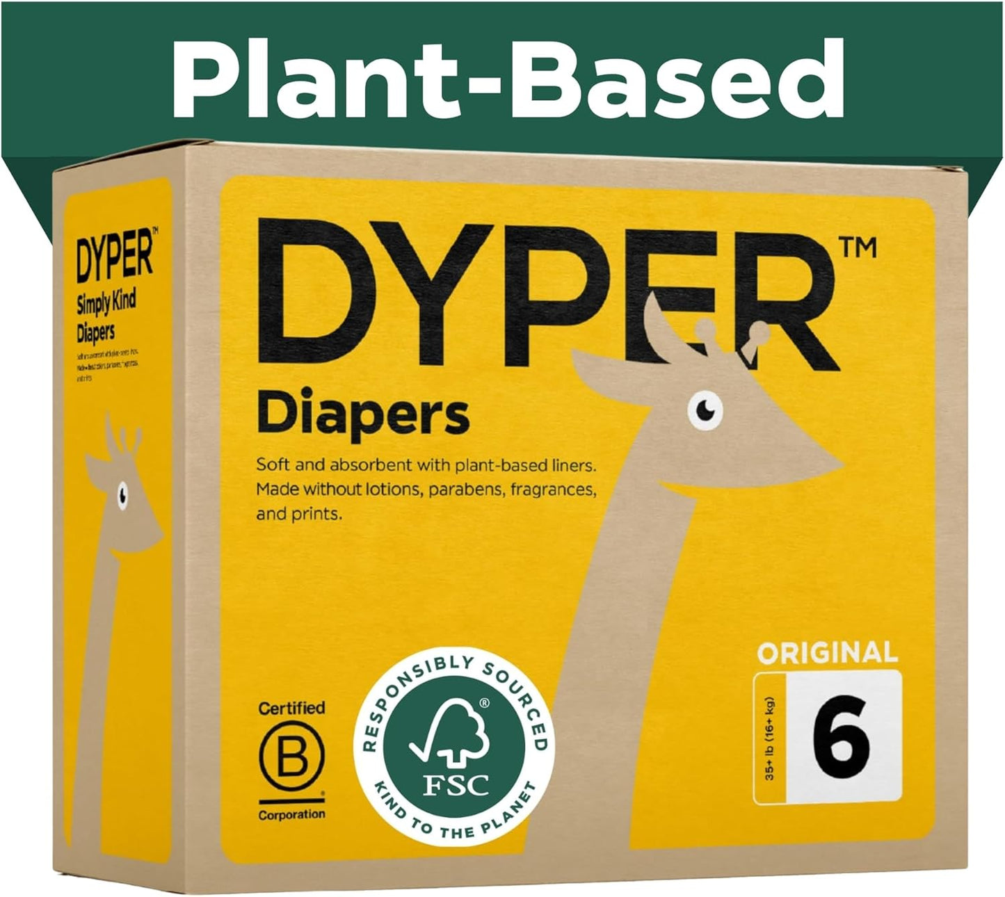 DYPER Baby Diapers Size 6 - Plant-Based, Hypoallergenic Comfort
