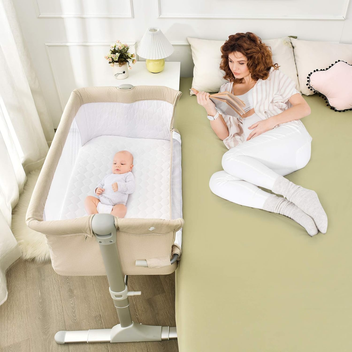 BABY JOY Baby Bedside Crib for Comfortable Night Feeds