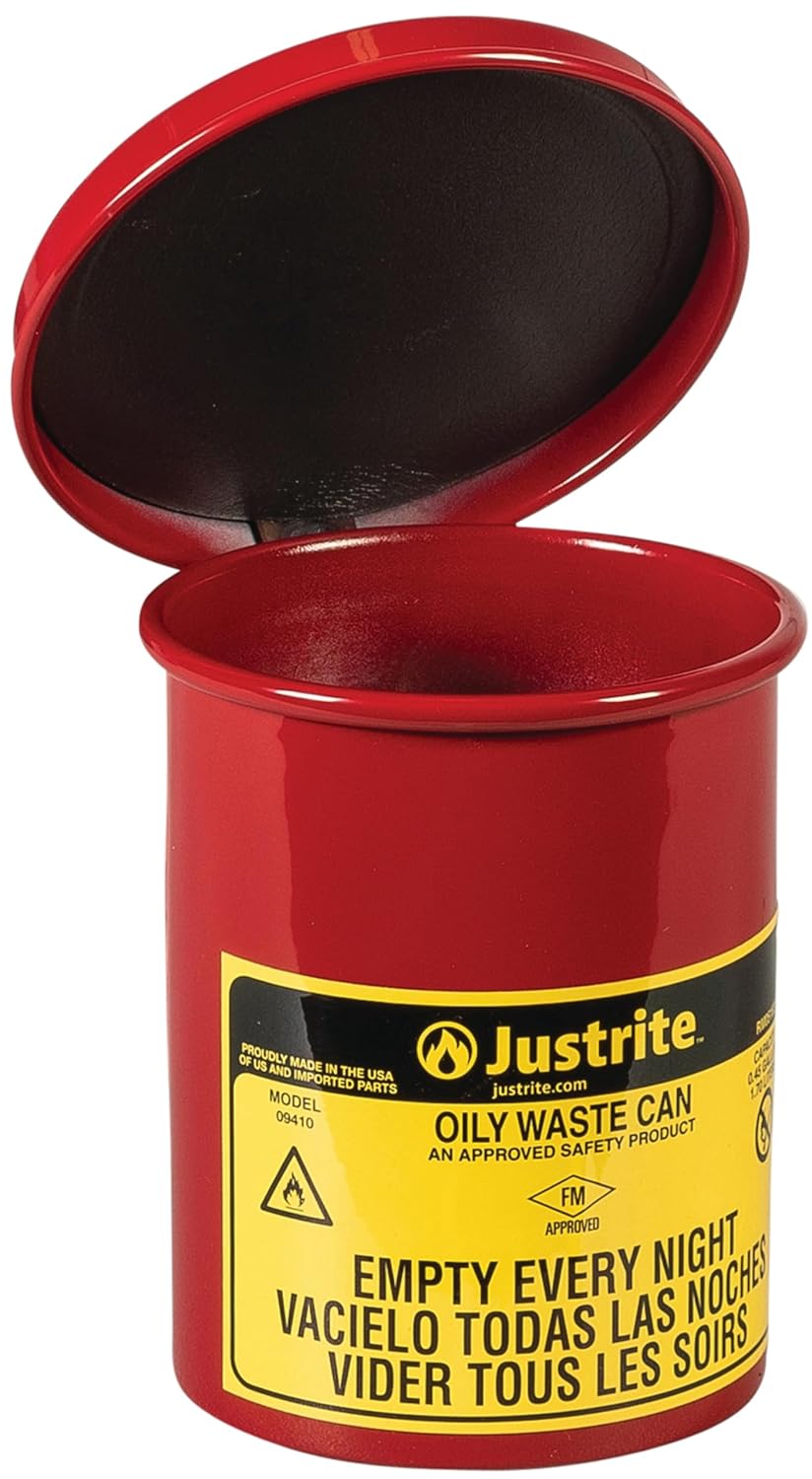 Justrite 0.45 Gallon Galvanized Steel Mini Countertop Oily Waste Can