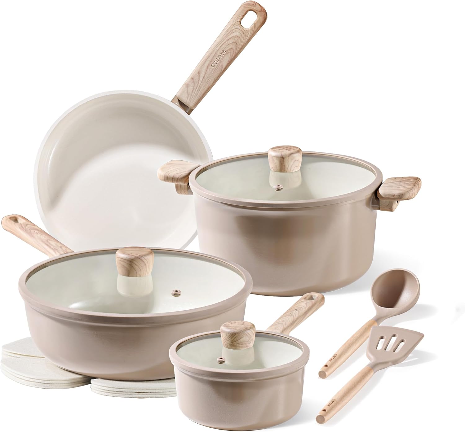 CAROTE 12Pcs Ceramic Pots and Pans Set for Healthy Cooking