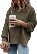 Oversized Tunic Sweater - Slouchy Ribbed Knit Side Slit Pullover