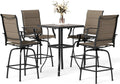 5 Piece Outdoor Swivel Bar Set with Padded Textilene Stools - High Top