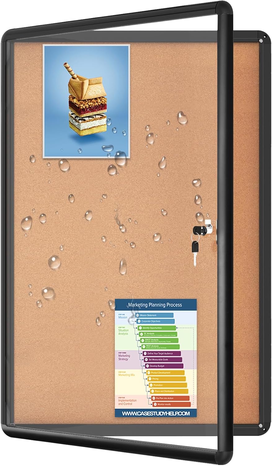 Magula Enclosed Bulletin Board 36x24 in Black Aluminium Frame