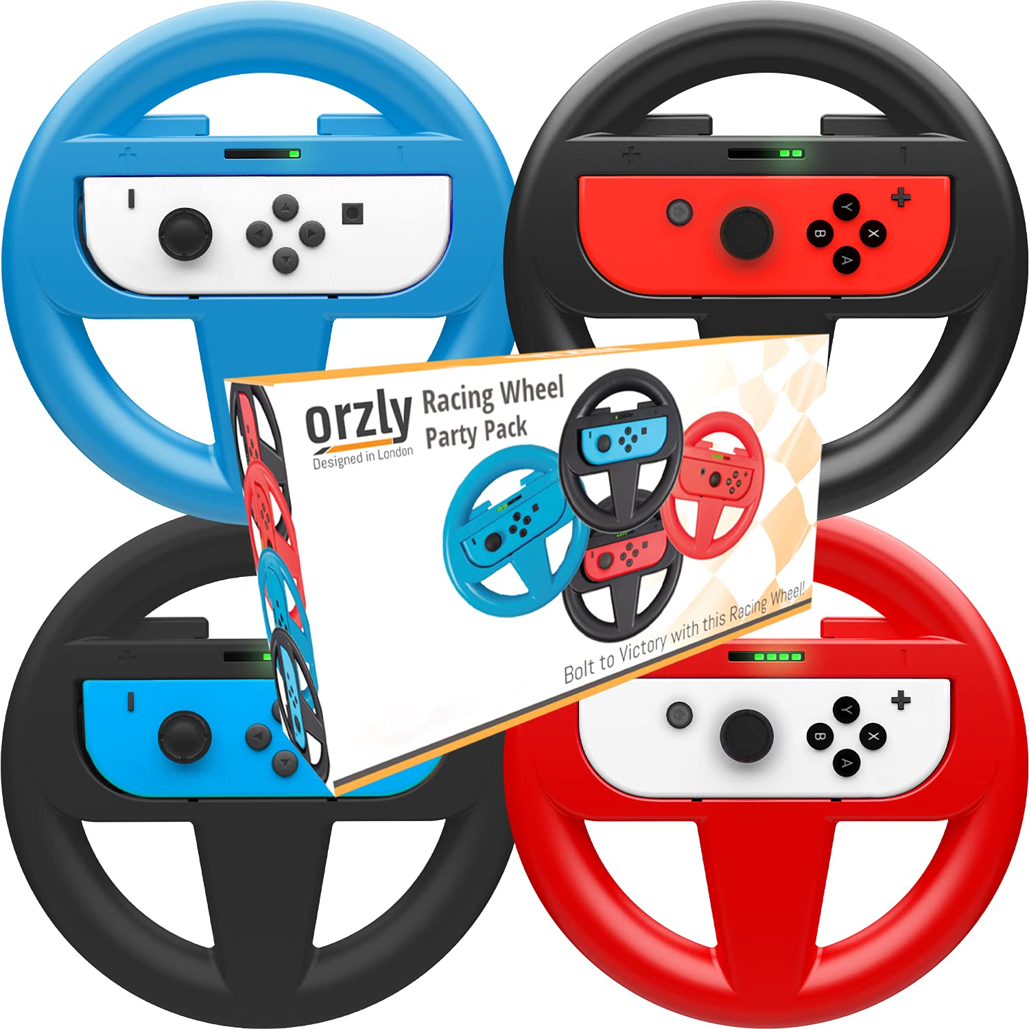 Orzly Nintendo Switch Steering Wheel 4 Pack for Mario Kart Fun