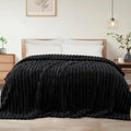 Queen Size Black Striped Jacquard Flannel Fleece Blanket - 90x90