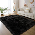 Faux Fur Black Living Room Rug 5x6.7 - Fluffy Washable Accent