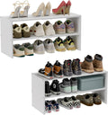 2 Pack White Shoe Rack 2-Tier Expandable Organizer - Space Saving