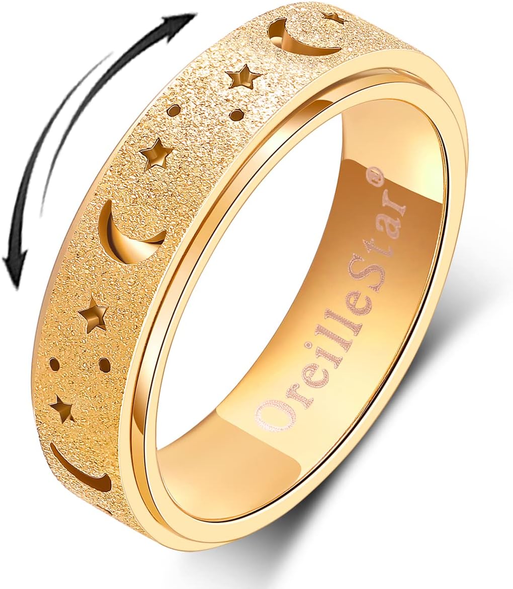 OreilleStar Moon Star-Gold Spinner Ring 8