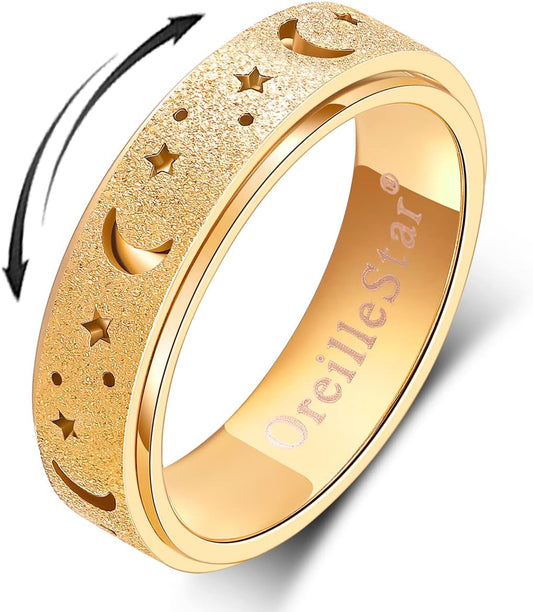 OreilleStar Moon Star-Gold Spinner Ring 8