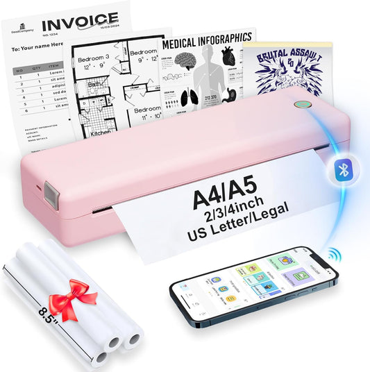 Travel-Friendly Inkless Printer - Bluetooth, Thermal, 8.5x11 Legal, A4, A5 ~ USLICCX