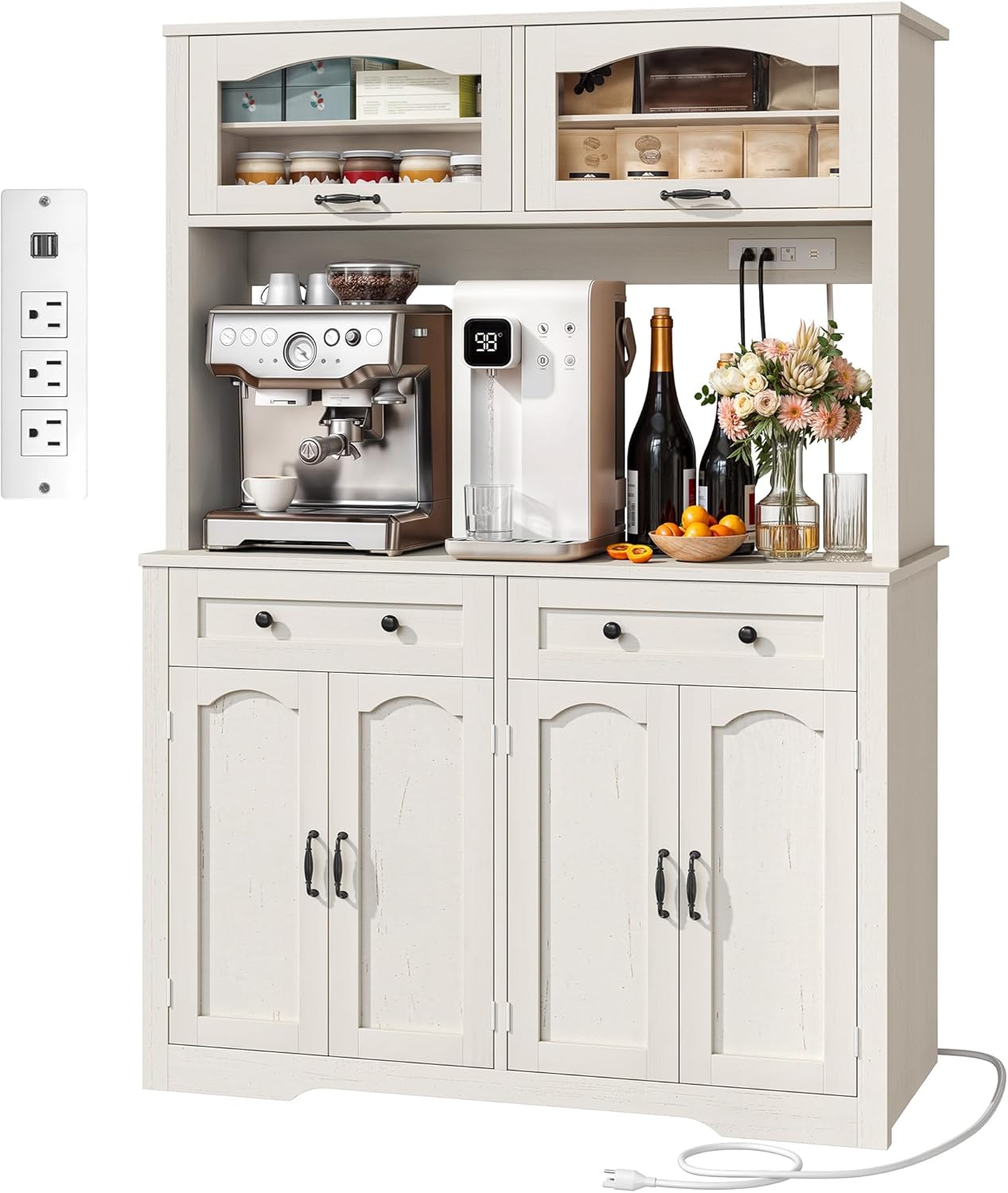 YITAHOME Farmhouse Kitchen Cabinet with Charging Station