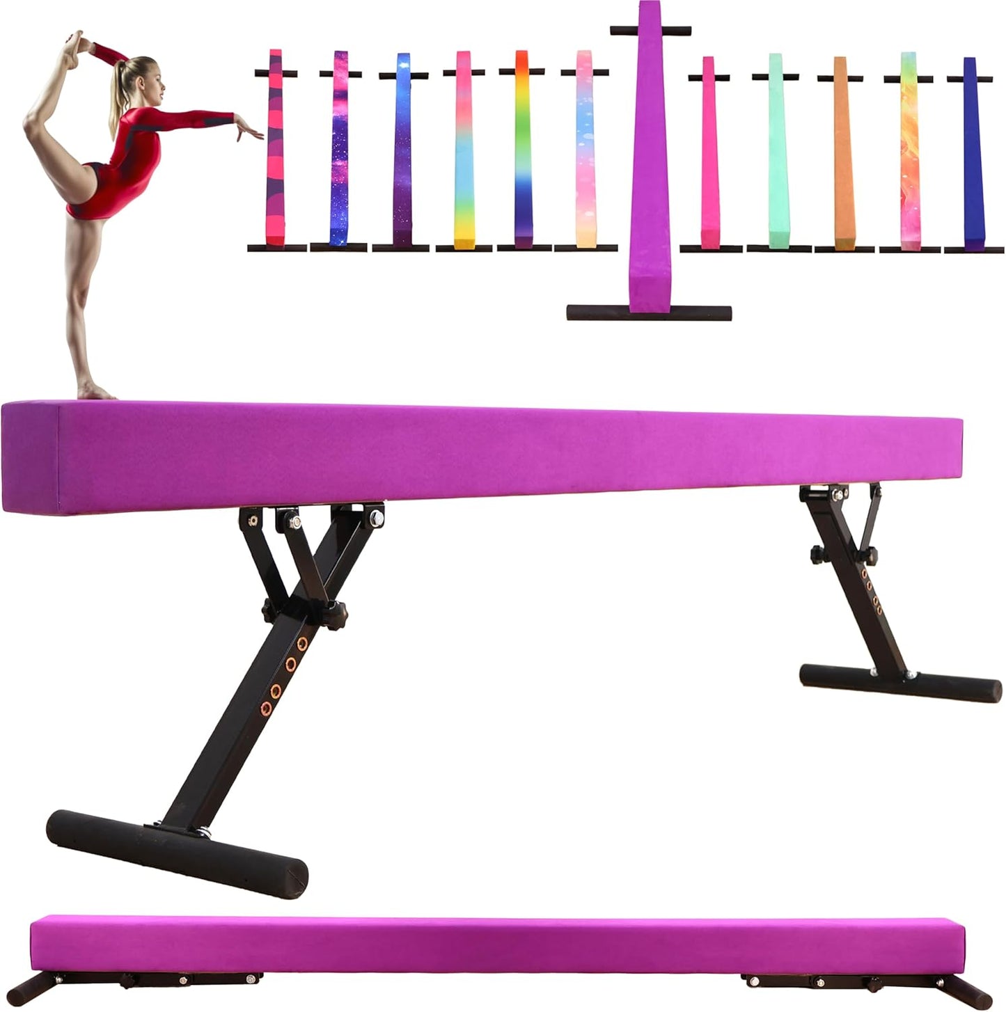 8 Ft Adjustable Height Gymnastic Balance Beam for Kids Training