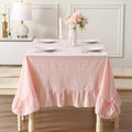 Blush White Plaid Ruffled Table Cloth Rectangular 120x60 - Cottage