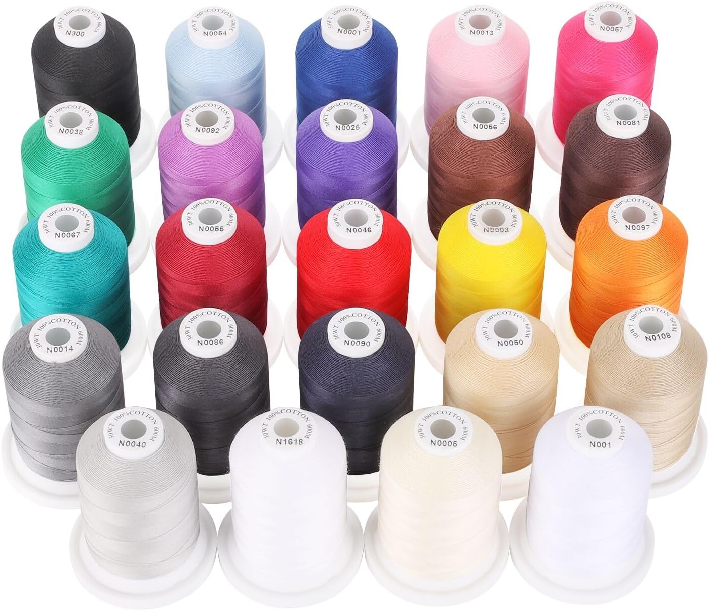 18 Options Mercerized Cotton Threads - 600M Spool - For Quilting, Serger & Embroidery