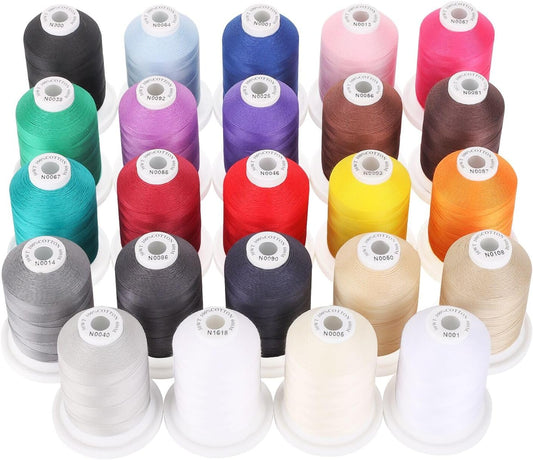 18 Options Mercerized Cotton Threads - 600M Spool - For Quilting, Serger & Embroidery