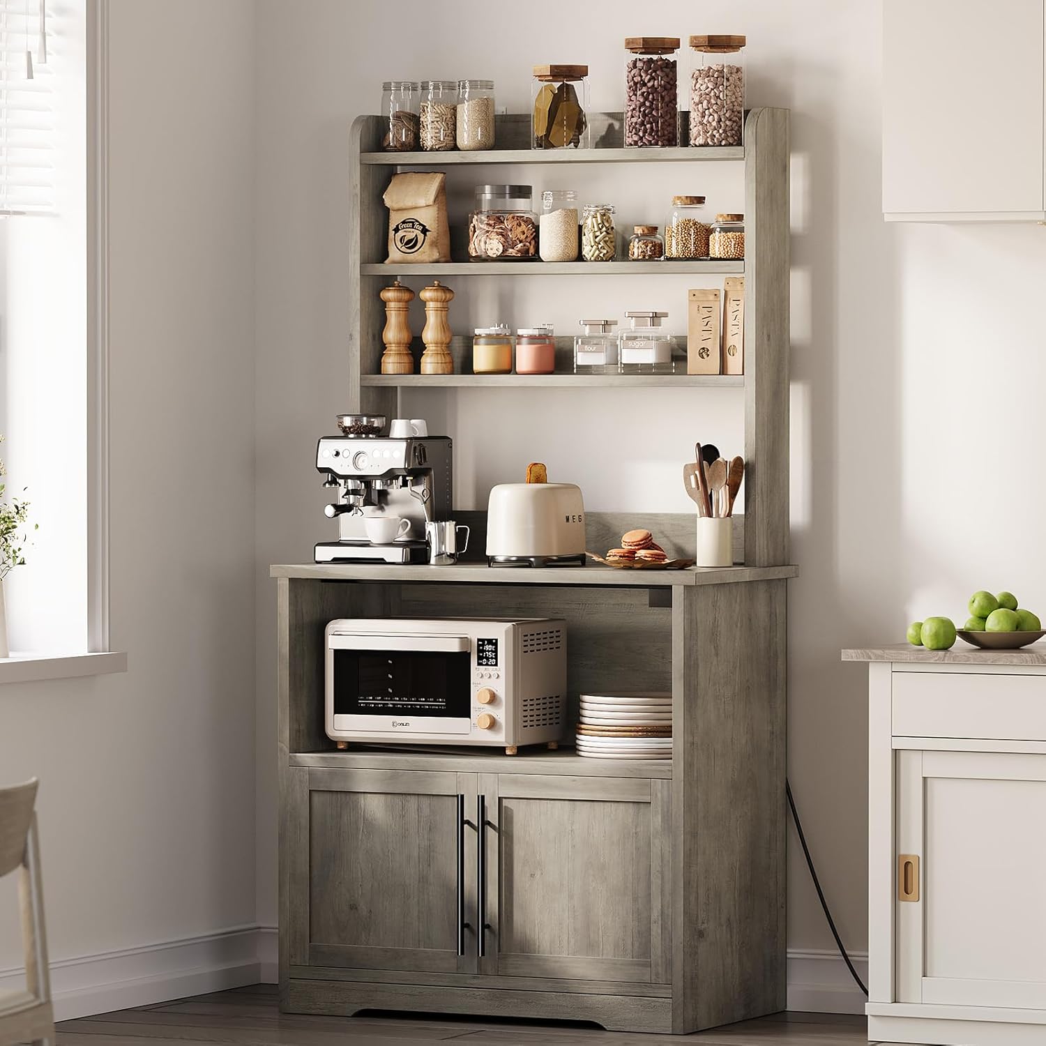 Farmhouse Bakers Rack with Power Outlets