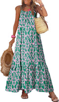 Dokotoo Women Spaghetti Strap Scoop Neck Smocked Ruffle Maxi Dress