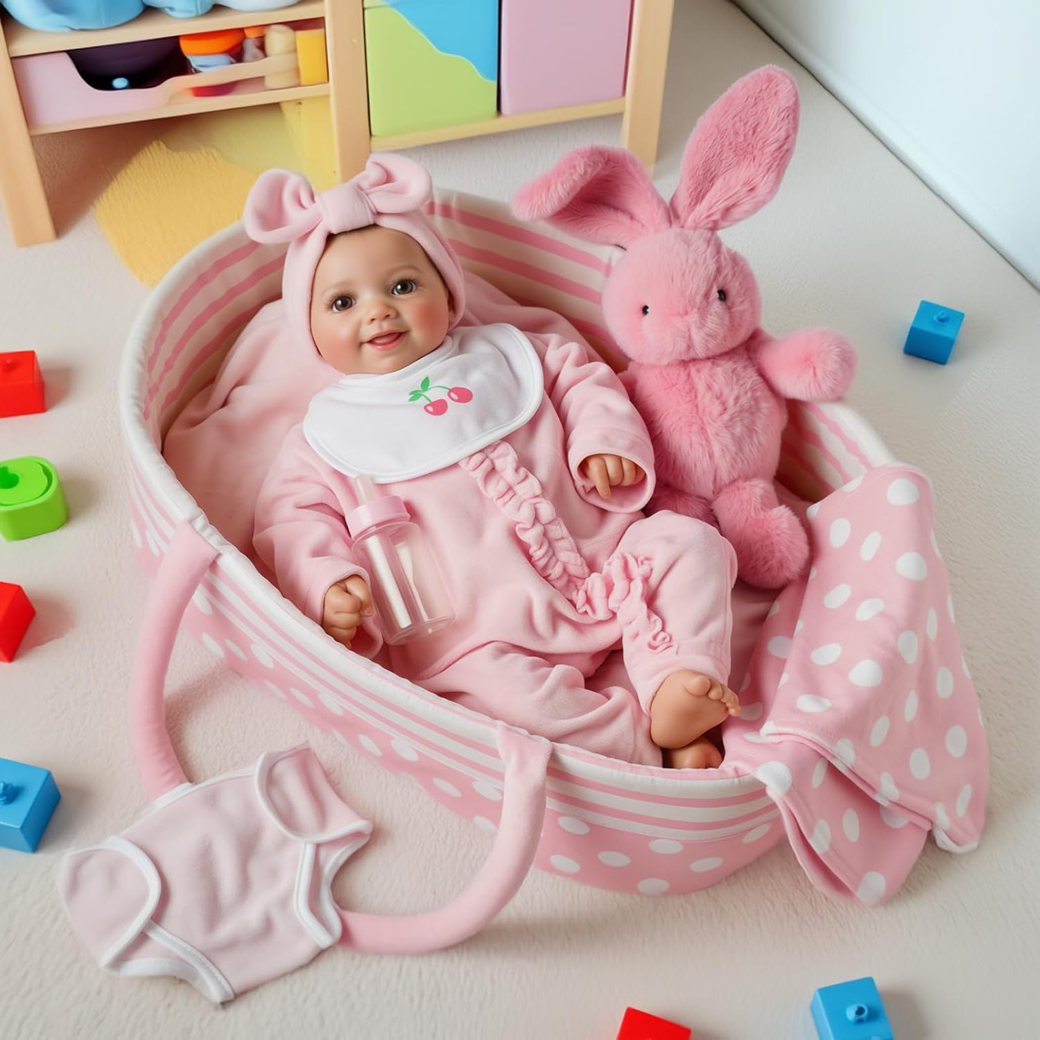 BABESIDE Reborn Baby Doll Clothes & Bassinet Set
