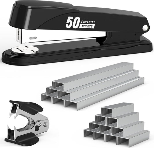 Swihauk Heavy Duty Stapler Set - 50 Sheet Capacity, No Jam, Non-Slip Grip