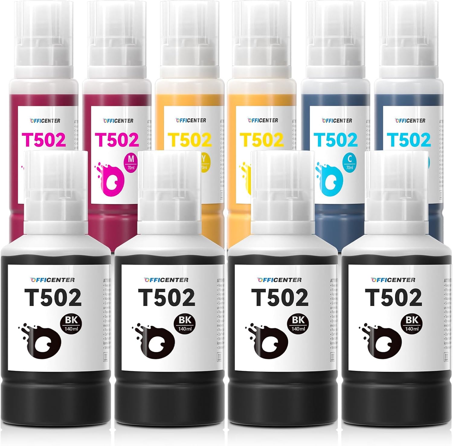 T502 Ink Refill Bottles for Ecotank Printers - 10 Pack