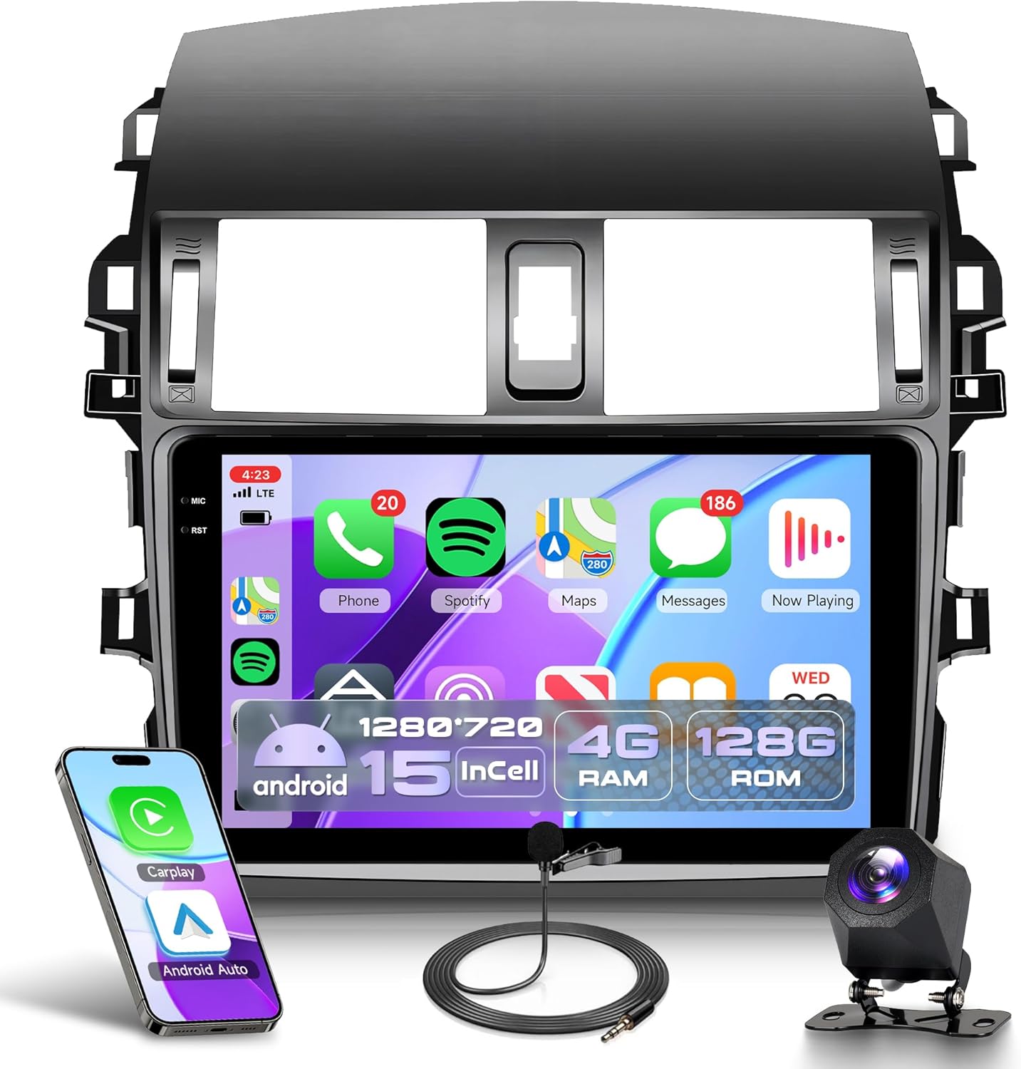 4Core 4G+128G Android 15 Car Radio for Toyota Corolla 2009-2013