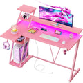 47 in Pink Gaming Desk with LED Lights & Power Outlet - Compact L