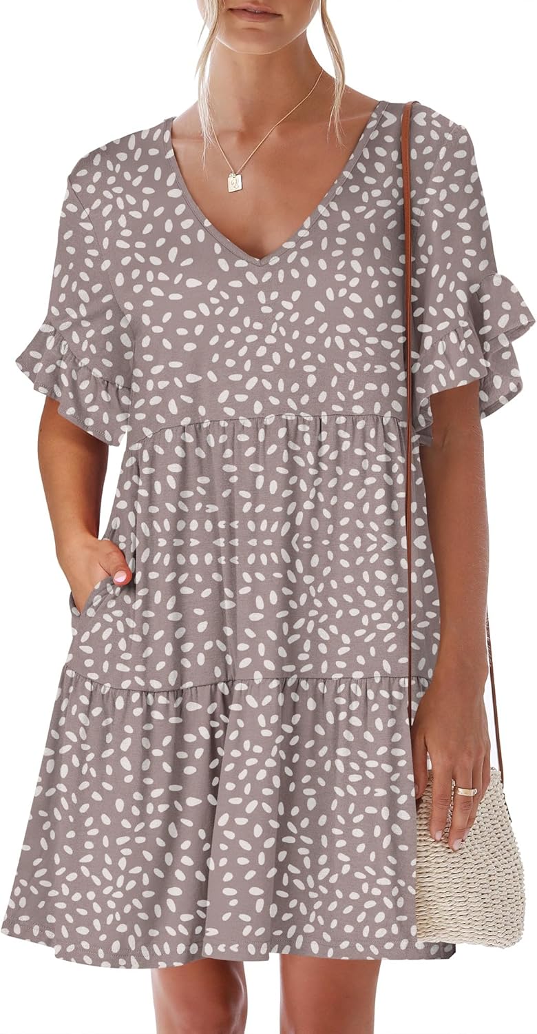 Stylish ANRABESS Summer Mini Dress with Ruffle Sleeves and Pockets