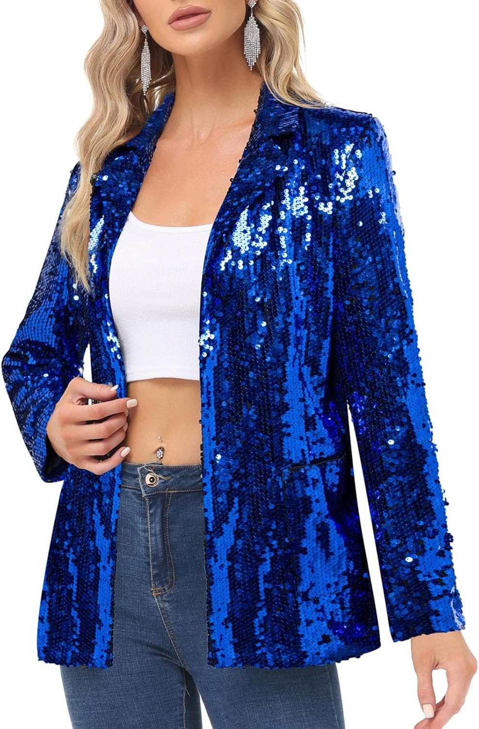 KANCY KOLE Women's Sequin Blazer Jacket for Glamorous Style