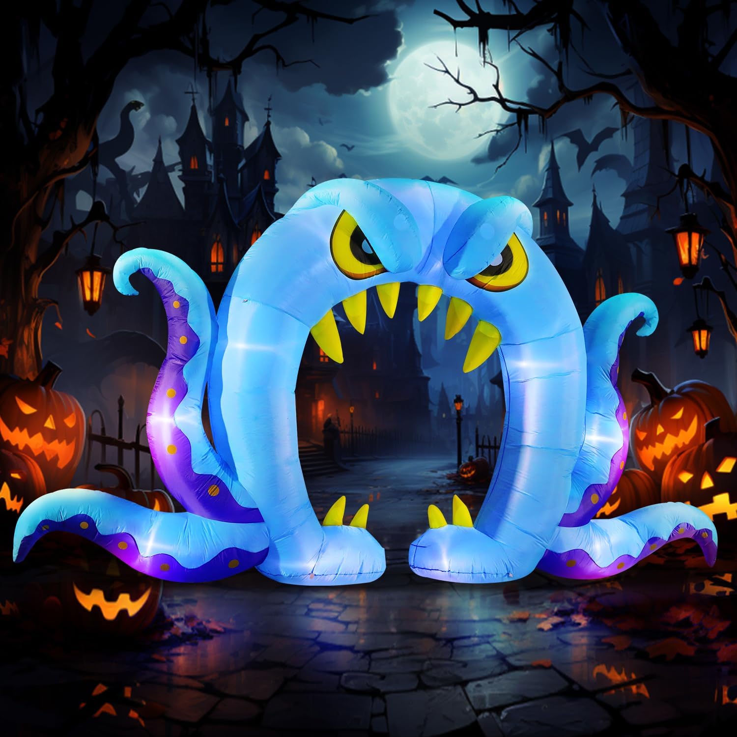 Halloween Inflatable Blue Monster Octopus Archway for Yard Decor