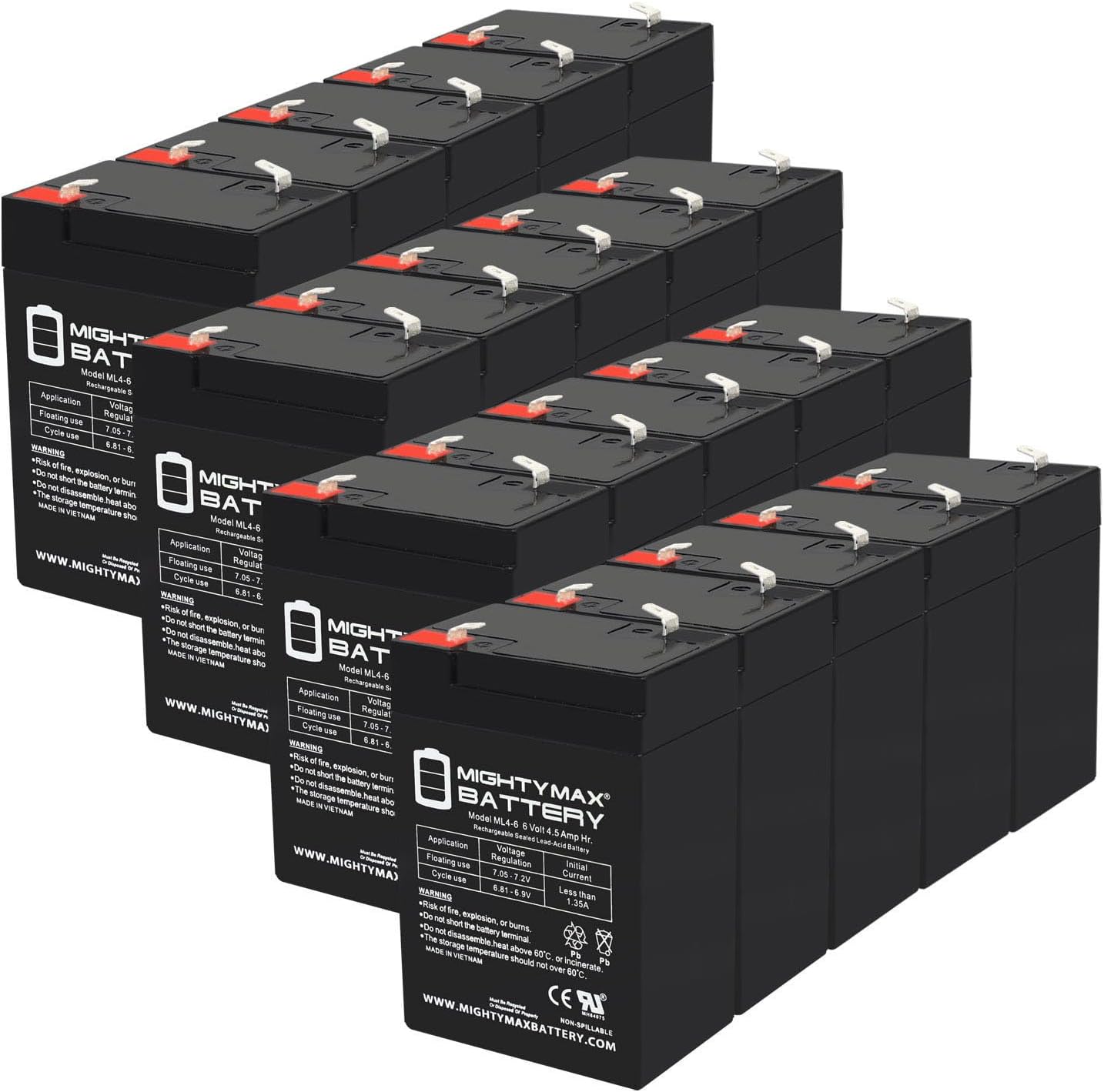 ML4-6 6 Volt 4.5 AH SLA Battery Pack of 20 for Reliable Power