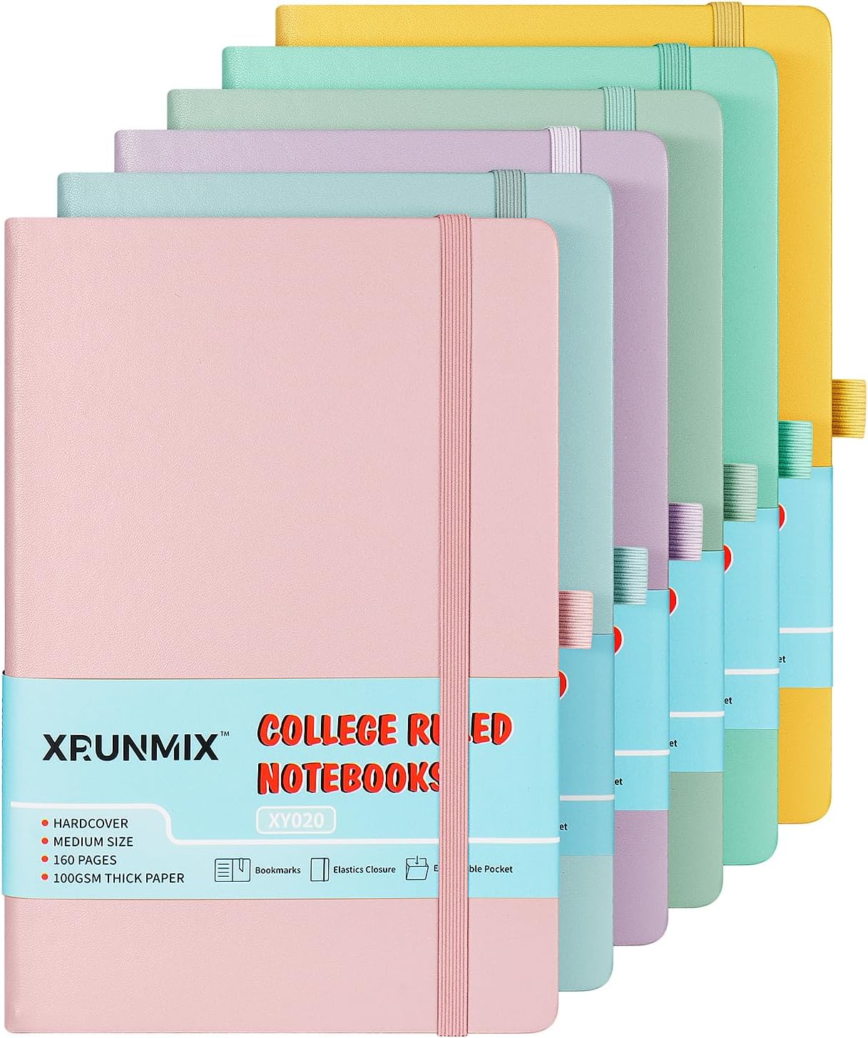 Xrunmix 6-Pack Pastel Hardcover Journals - Premium 100 GSM Paper!