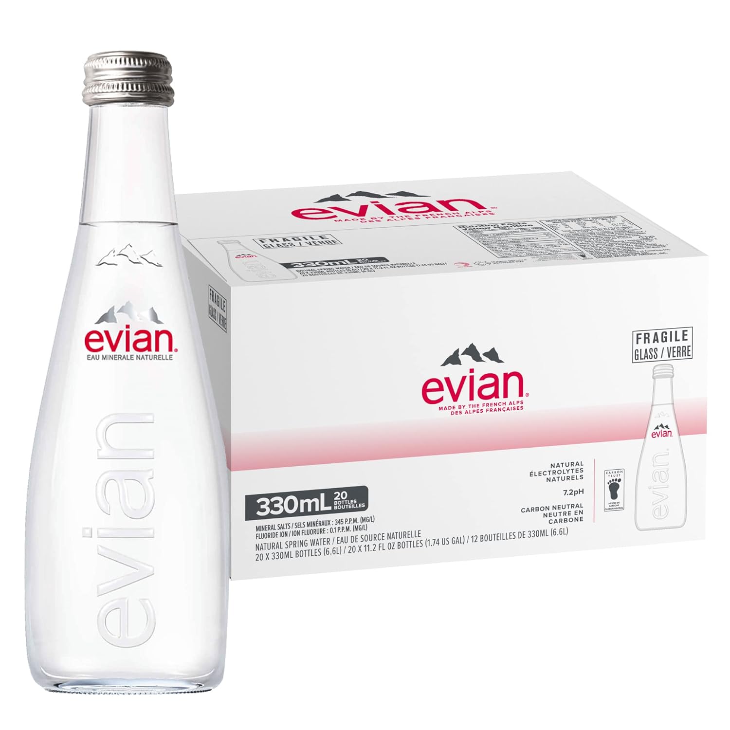 Evian Natural Spring Water - Refreshing Hydration in Glass Bottles