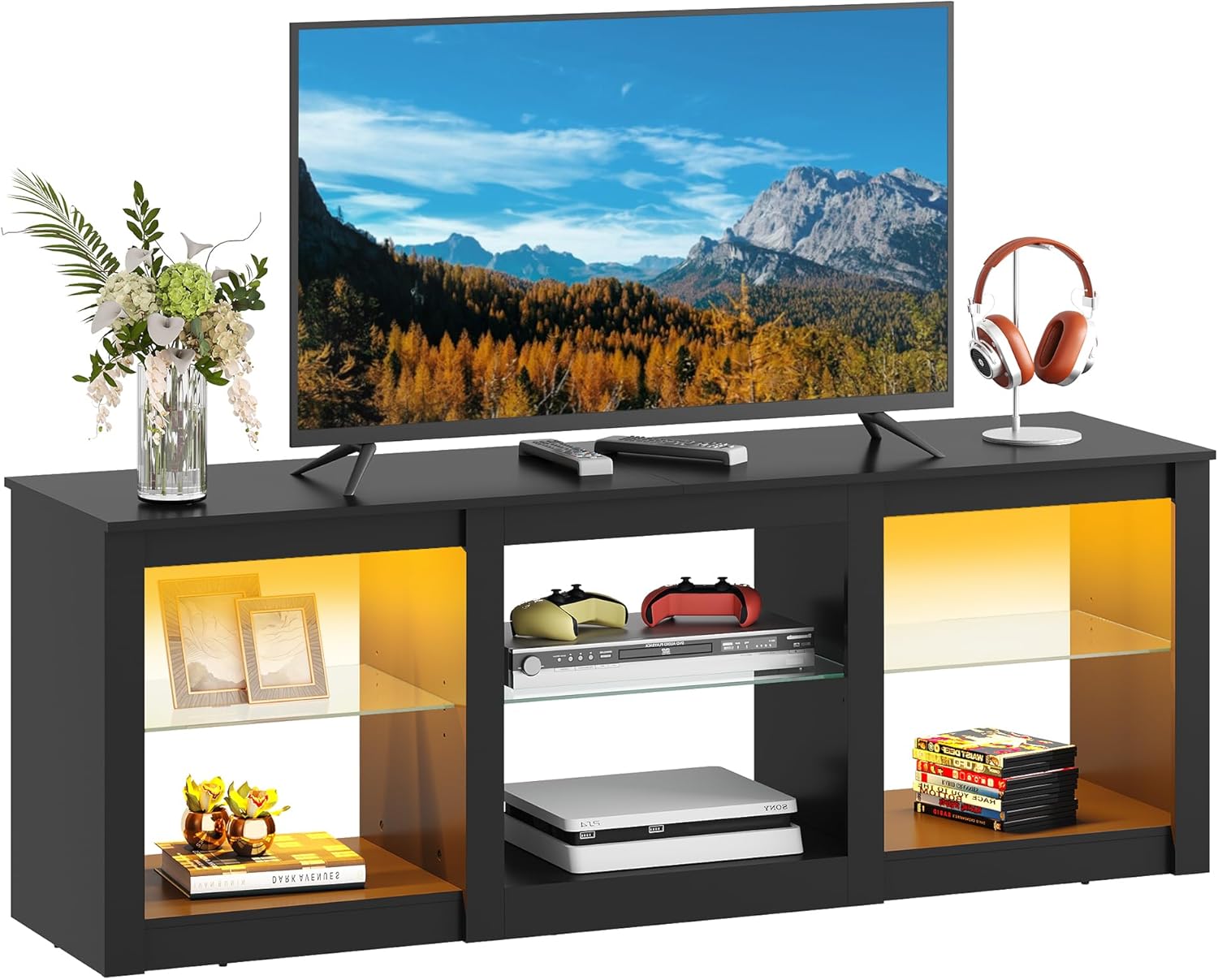 WLIVE LED TV Stand for 65 Inch TV with Adjustable Shelves