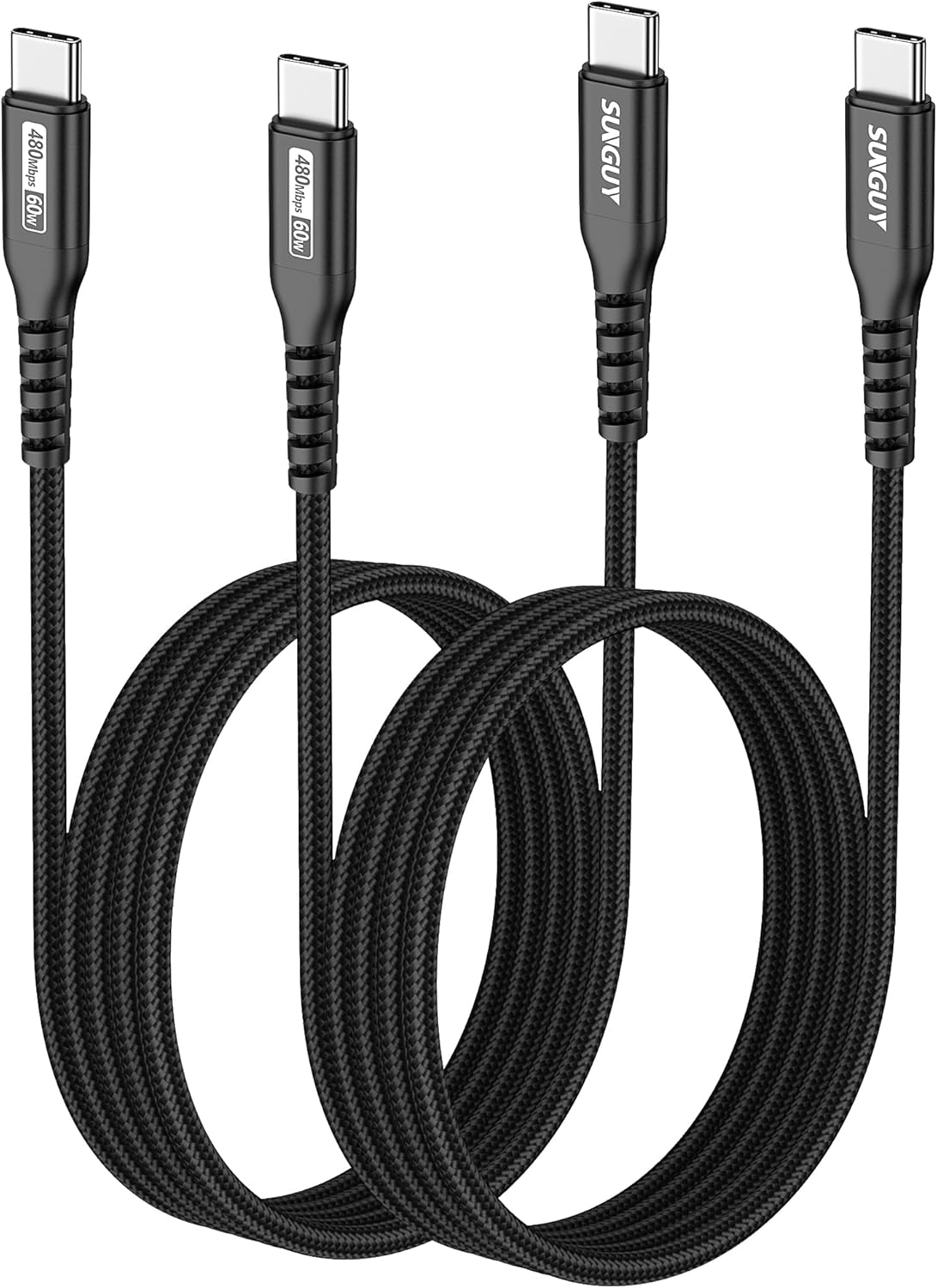 High-Speed Charging Duo: SUNGUY 4FT 60W USB-C Cables [2-Pack]