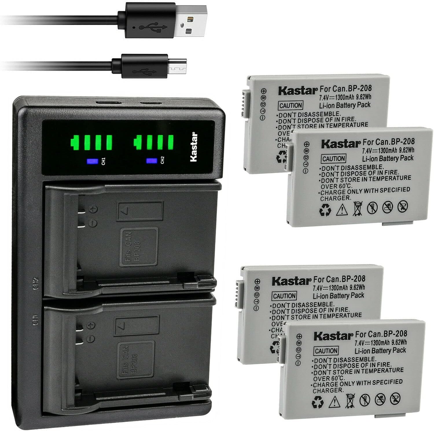 Kastar 4-Pack Battery and USB Charger for Canon Cameras
