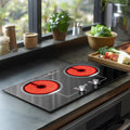 Electric Cooktop 2 Burner Knob Control - Safe, Built-In Ceramic