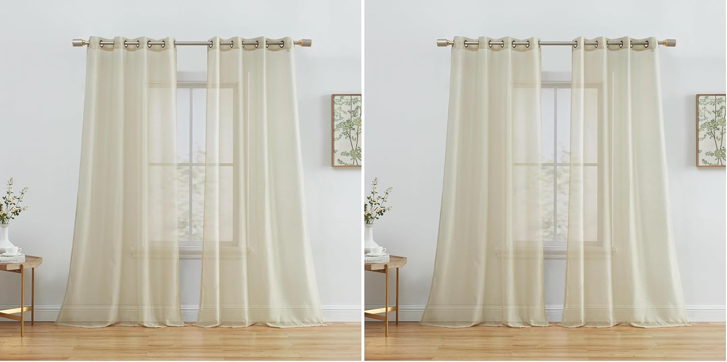 HLC.ME 2 Piece Semi Sheer Voile Light Filtering Curtains