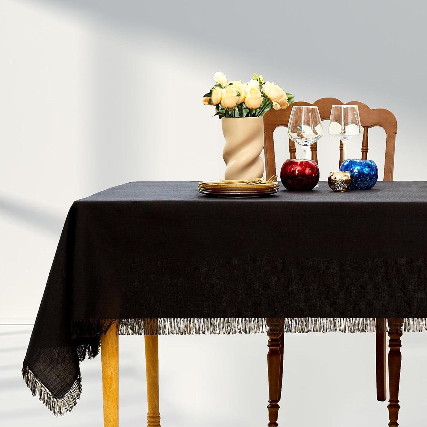 Rustic Cotton Tablecloth with Fringes for Farmhouse Style Dining