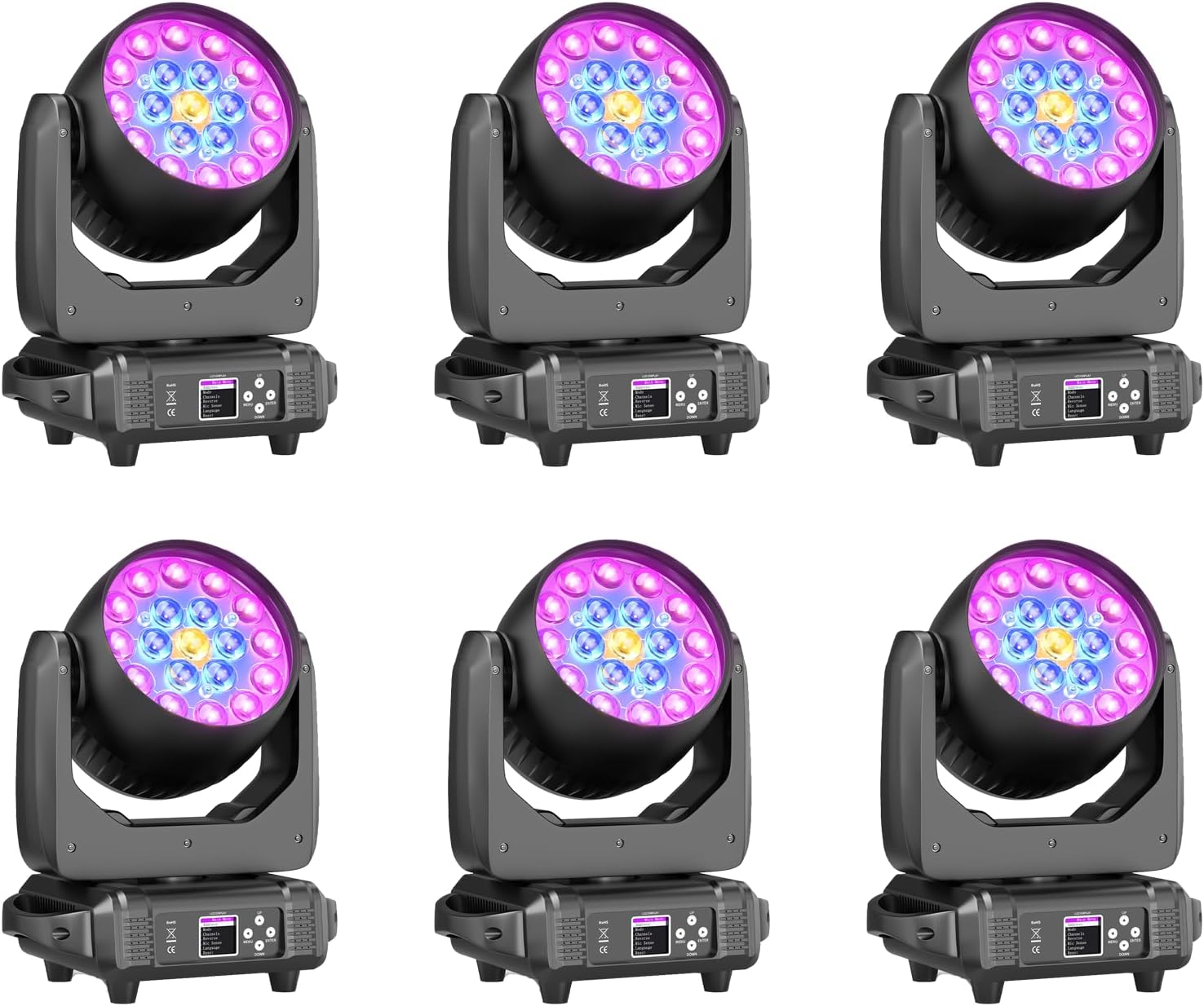 6-Pack Moving Head Lights with 19x15W 4-in-1 LED Stage Effects