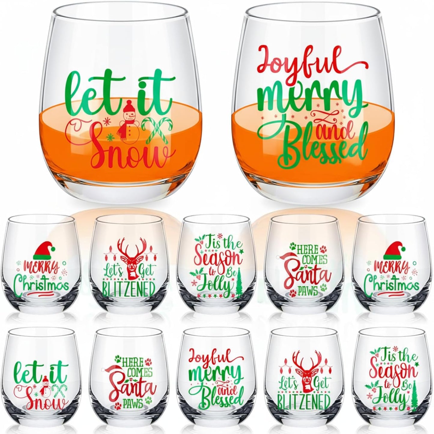 12 Pcs Christmas Stemless Wine Glass Set for Holiday Cheer