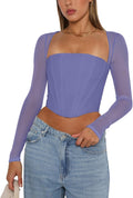 REORIA Sexy Mesh Long Sleeve Boned Corset Top (Style N5D1)