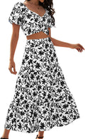 Floral Skirt Set Outfits Suit - Boho 2 Piece Maxi Set for Summer