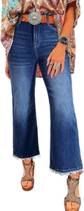 Fashionable Raw Hem Women's High Waisted Jeans for Modern Style