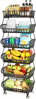 6 Tier Fruit Basket for Kitchen - Stackable Rolling Storage Cart