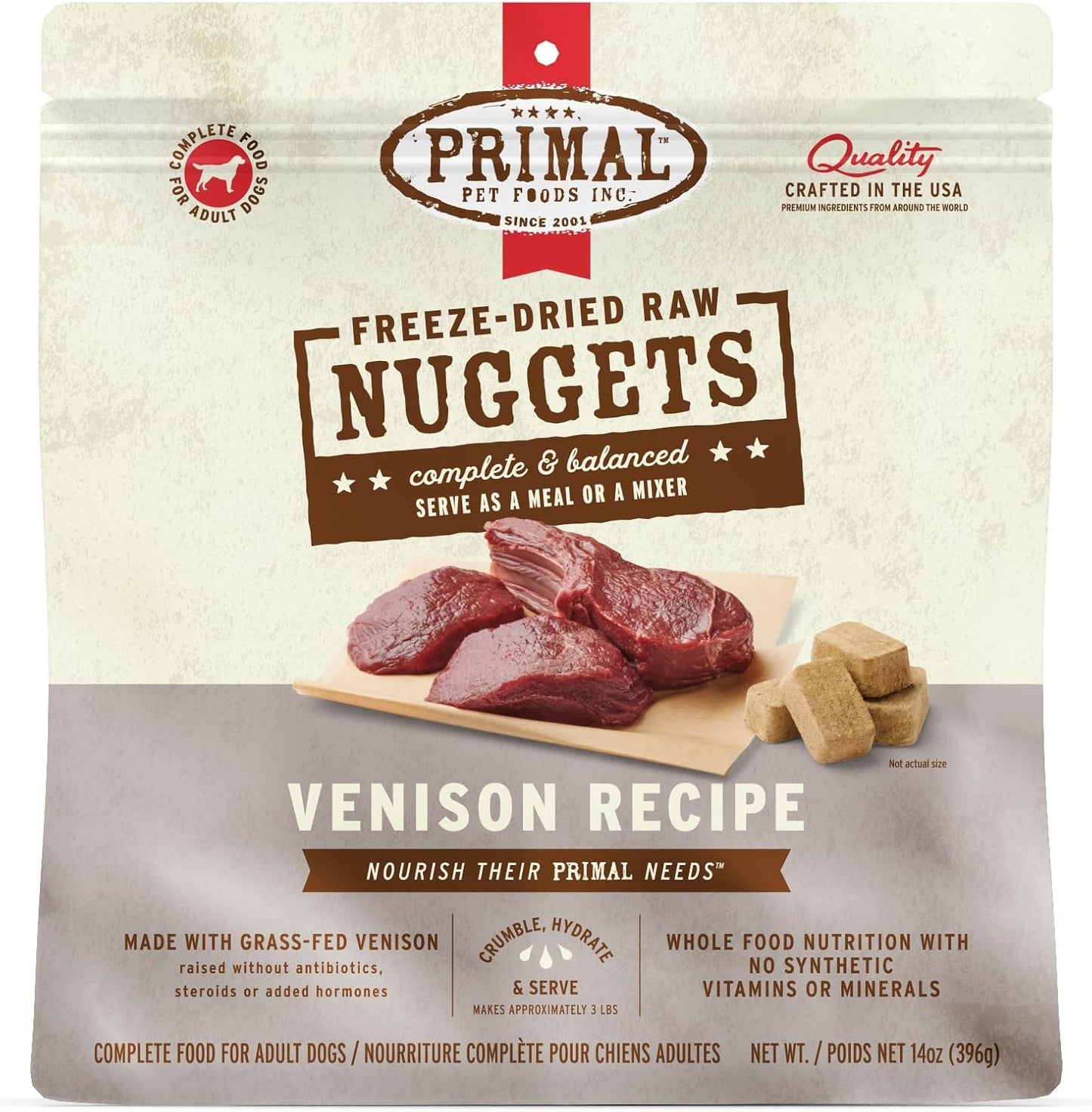 Primal Freeze Dried Raw Dog Food Nuggets, Venison Meal Option