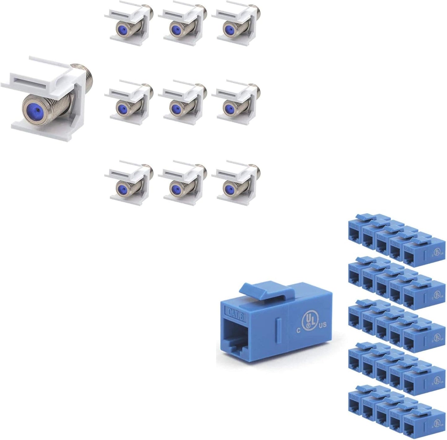 VCE 10-Pack Coaxial Keystone Jack and CAT6 Coupler Bundle