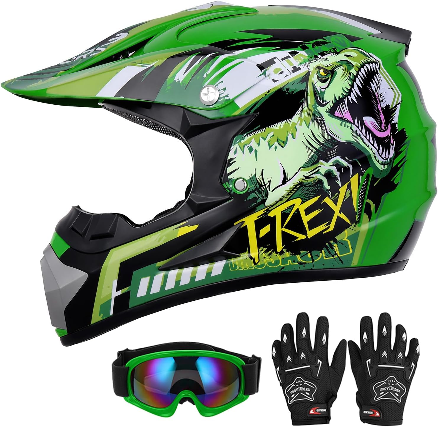 Youth Dirt Bike Helmet with Goggles & Gloves for Kids 5-14