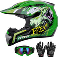 DOT Youth Dirt Bike Helmet for 5-14 Years - Dinosaur Style