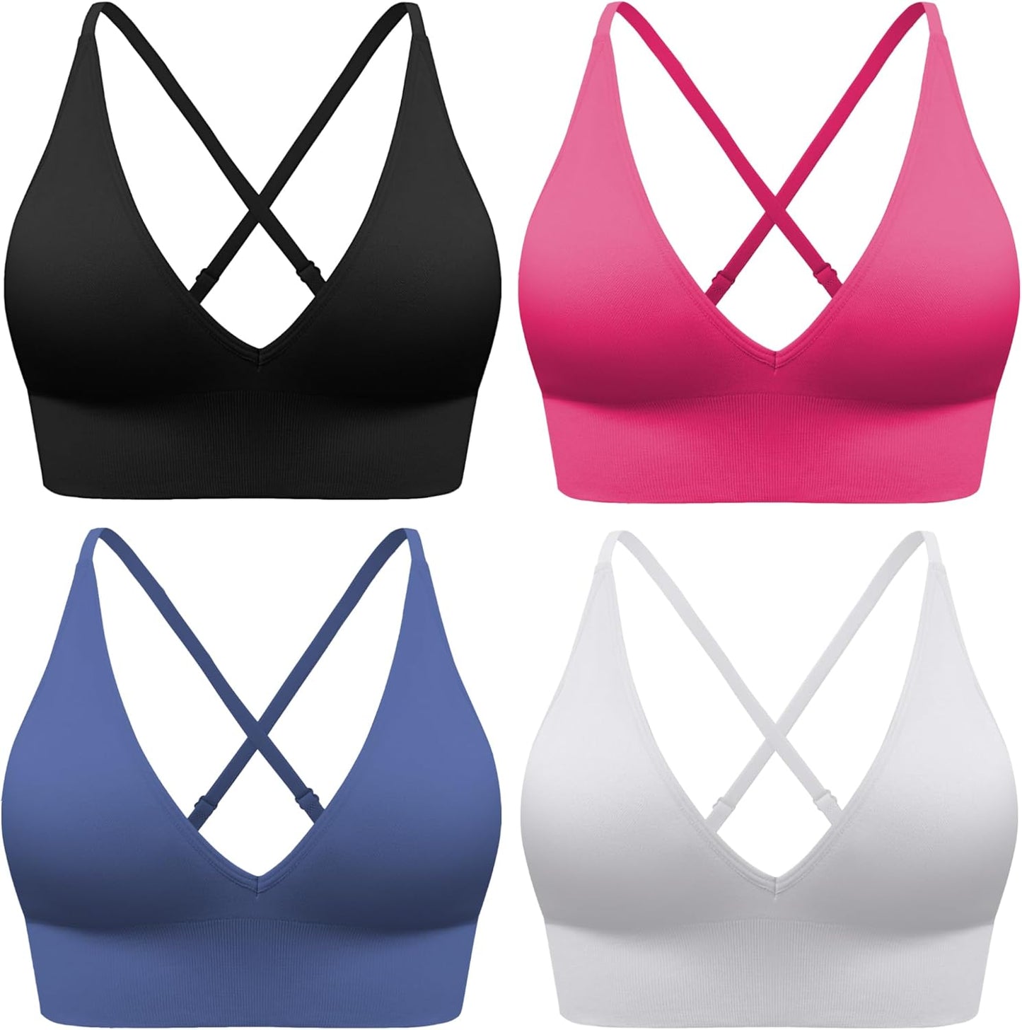 Evcute Women's Adjustable Deep V Neck Wireless Sports Bras