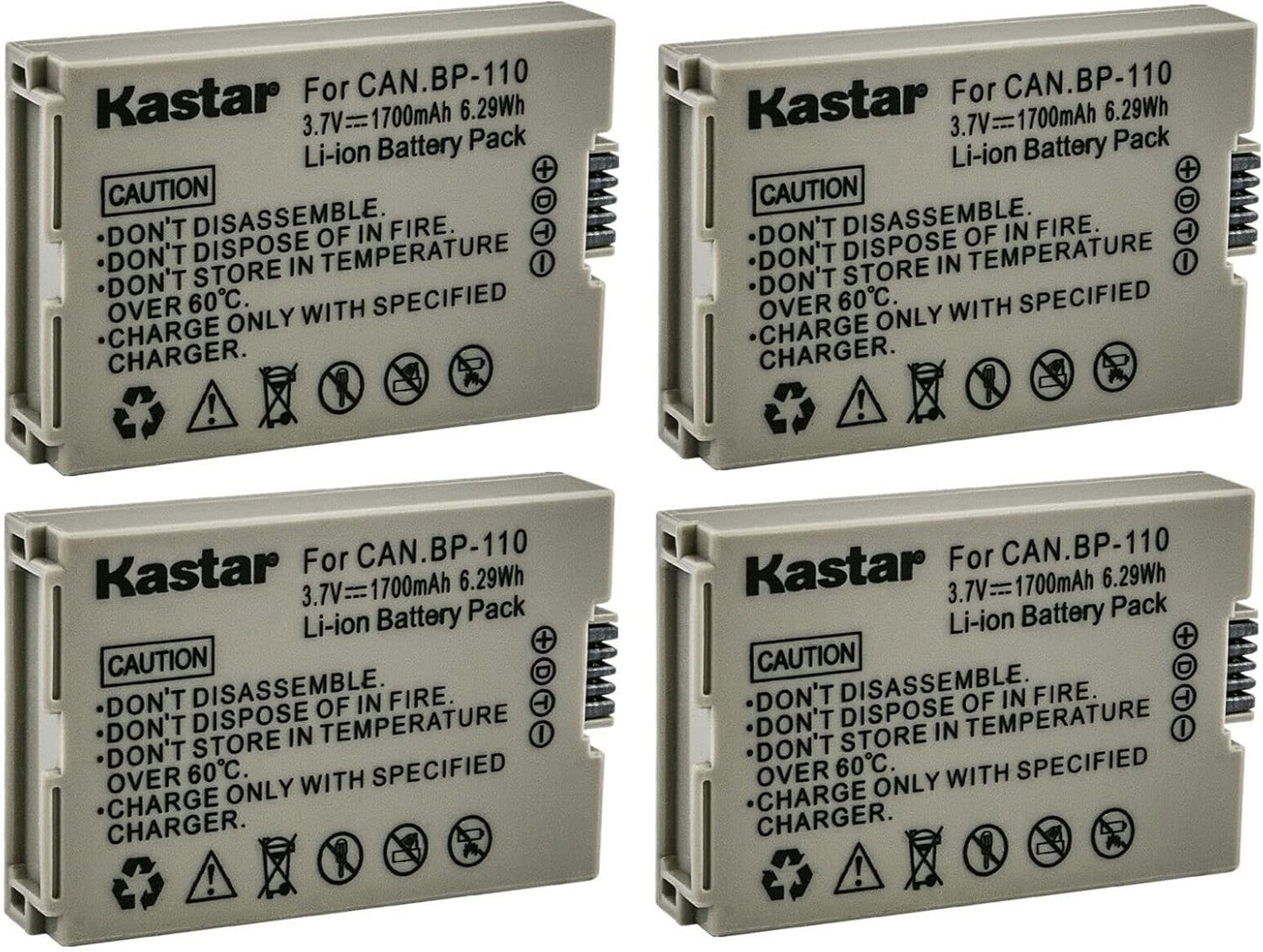 Kastar 4-Pack BP-110 Battery for Canon VIXIA HF R20 Cameras